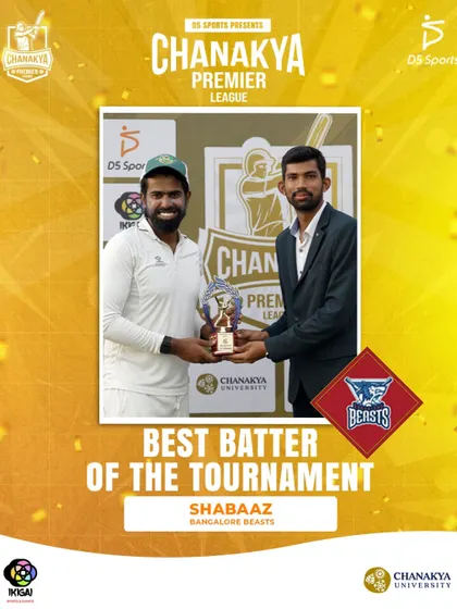 Shabaaz from Bangalore Beasts, recognized as the Best Batter of the Tournament for his consistent and powerful hitting.