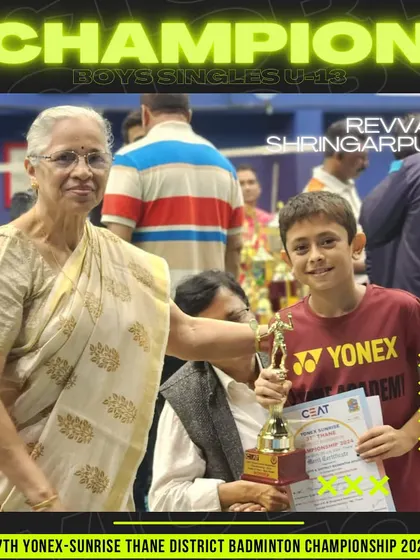 Revvant Shringarpure, the Boys Singles U-13 champion at the Thane District Championship.
