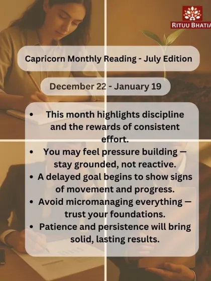 Capricorn, your July reading highlights the rewards of consistent effort. As pressure builds, stay grounded. A delayed goal will finally show signs of progress. Trust the foundations you've built and let patience bring lasting results.