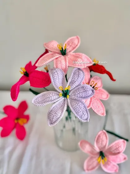 Introducing my new crochet lily flowers, available in four beautiful shades. You can buy them individually or have them arranged in a custom bouquet.