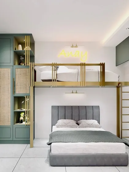 The 3D render for the loft bed project, illustrating how we plan multi-functional spaces to meet our clients' needs.