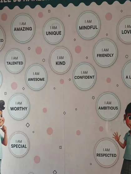 An inspirational and educational wallpaper for a child's room, featuring positive affirmations.