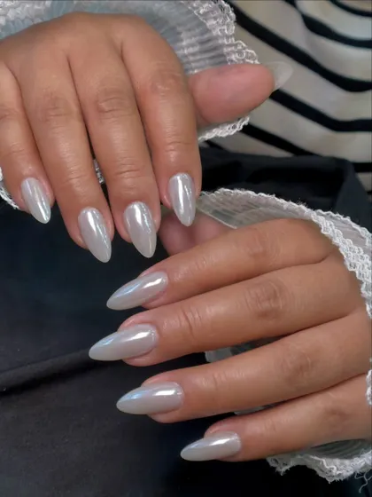 Another example of the classic chrome elegance. This finish is perfect for clients who want a sophisticated look with a modern, high-shine twist.