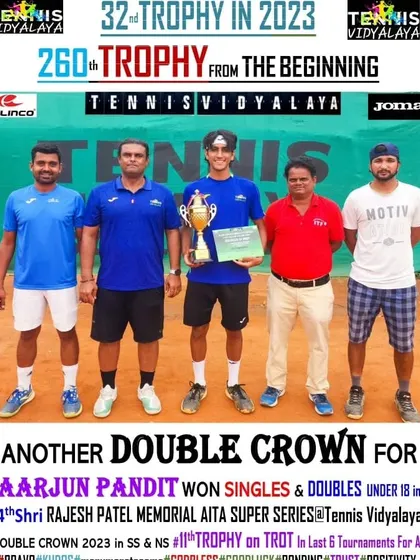 Another double crown for Aarjun, winning both singles and doubles at the 4th Shri Rajesh Patel Memorial AITA Super Series.