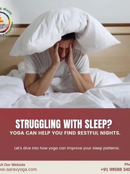 This image of a man struggling with sleep introduces our series on how yoga can improve sleep patterns and help you find restful nights.