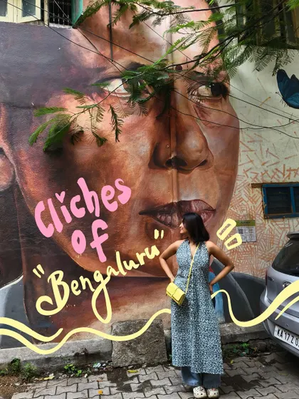 The cliches of Bengaluru. I added my own art to a photo of me in front of some amazing street art.