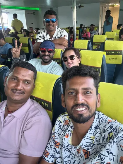 A group selfie on the ferry. The journey between islands is a fun part of the Andaman experience.