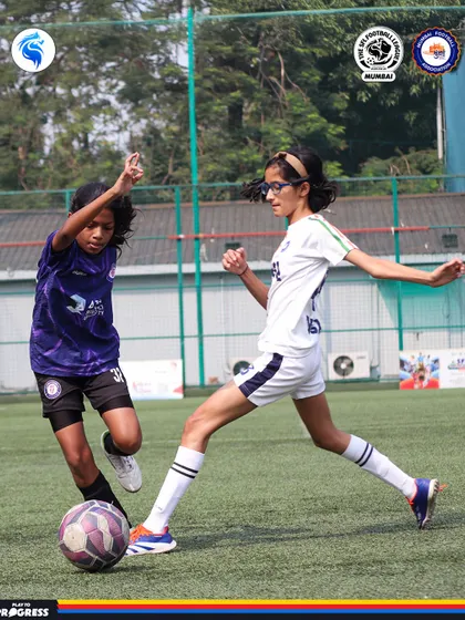 Two girls in a fierce but fair tackle for the ball. The competitive level in our U17 girls' league is rising every week.