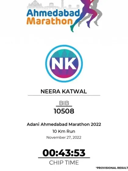 The official timing certificate from the Adani Ahmedabad Marathon, confirming my sub-44 minute 10K.