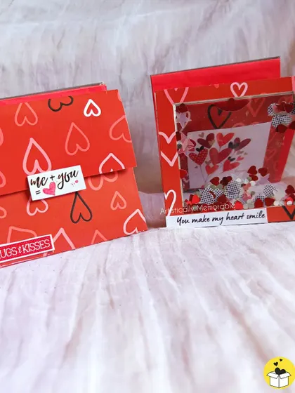 The shaker box cover and the outer sleeve for a red love-themed mini album.
