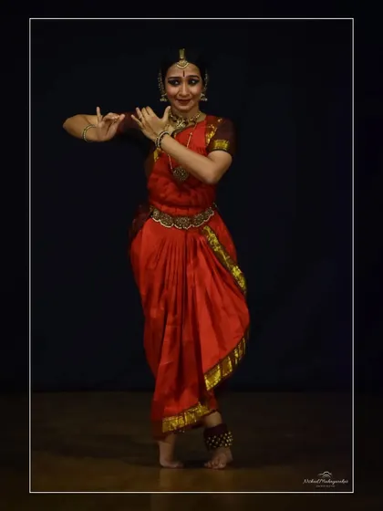A still from a piece on Shri Krishna, showing the classic stance and expressive quality of the character.