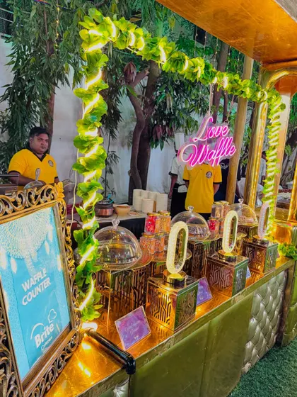 Another view of the elegant waffle station setup.