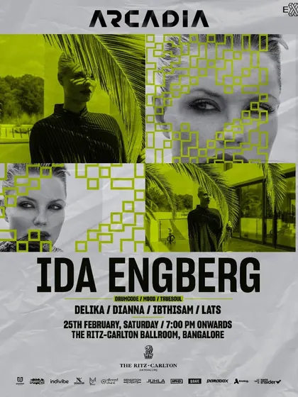 The main flyer for the Arcadia event, featuring Drumcode's Ida Engberg. Sharing the stage with a global techno icon was an incredible experience.