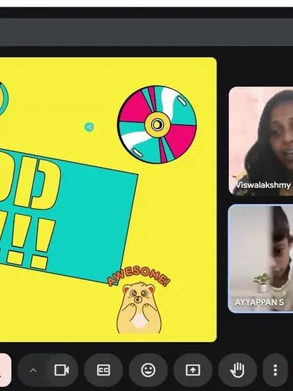 Positive reinforcement is key! A "GOOD JOB!!!" slide from our online workshop celebrates the children's participation and effort.