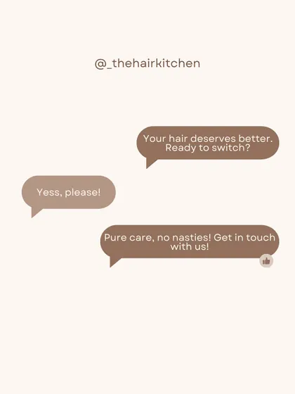 A simple chat conversation inviting you to switch to better hair care. If you're ready for pure care with no nasties, I'm here to help.