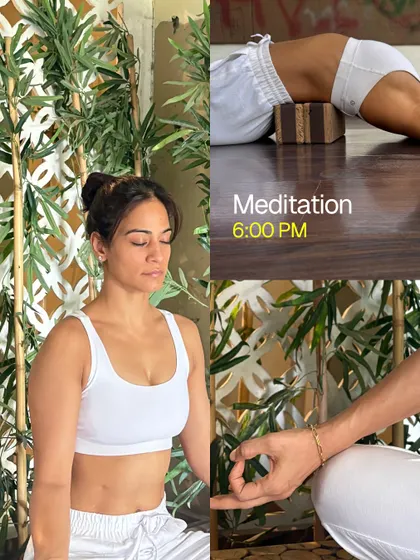 I end my day with quiet meditation. Using props like a yoga block for support helps me relax into the practice and find gratitude for the day.