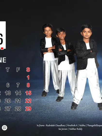 Our kids' Hip Hop crew showing off their cool poses for the June 2024 calendar page.