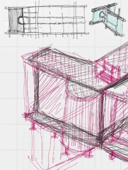 This axonometric sketch helped us visualize the central display fixture for the Capsul store in three dimensions. This kind of drawing is crucial for understanding how complex forms will work in the space and for communicating the design intent to our clients and build team.
