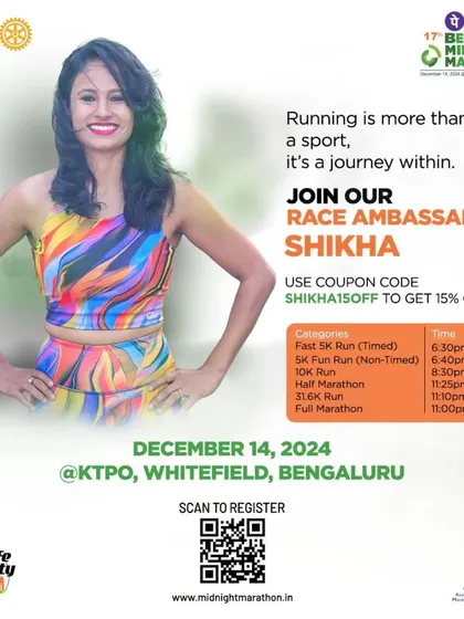 As a race ambassador for the Bengaluru Midnight Marathon, I encourage everyone to join. It's more than a sport; it's a journey within, and every registration supports a charitable cause.