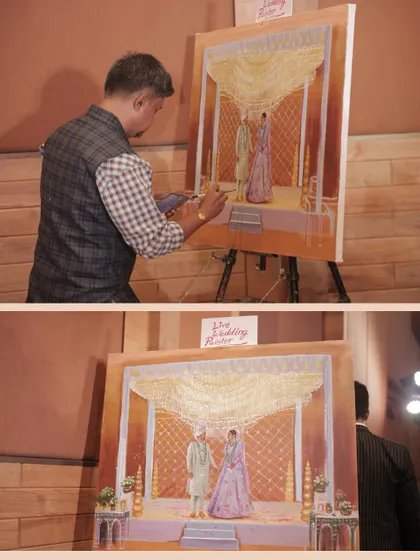A live wedding painter captures the varmala ceremony on canvas. This unique element adds a touch of artistic flair and provides the couple with a one-of-a-kind keepsake from their special day.
