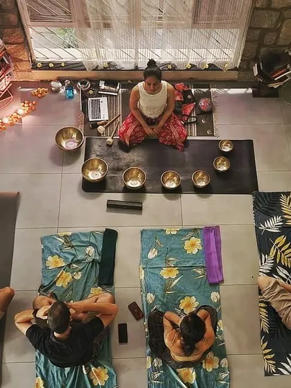 The journey of a student doesn't end with the course. This collection shows my graduates facilitating their own sound meditation sessions in various beautiful settings, from intimate studios to community gatherings.