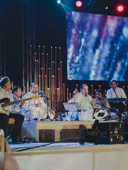 The full band setup for Rahat Fateh Ali Khan's performance. Our meticulous planning covers every technical and logistical detail for a seamless show.