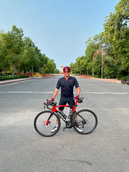 The birthday boy posing with his bike in Lutyens' Delhi.