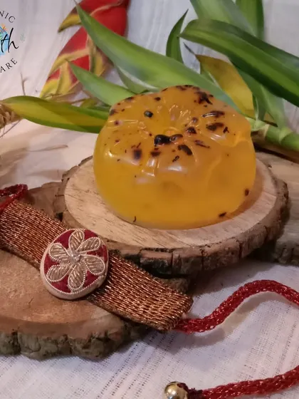 The perfect pair: my handmade Turloe soap and a handcrafted Rakhi. This combination makes for a meaningful and useful gift that your brother will appreciate.