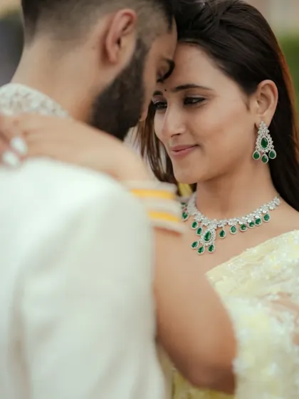 A close-up, romantic portrait showcasing the couple's deep connection. These intimate shots are a beautiful way to document your love.