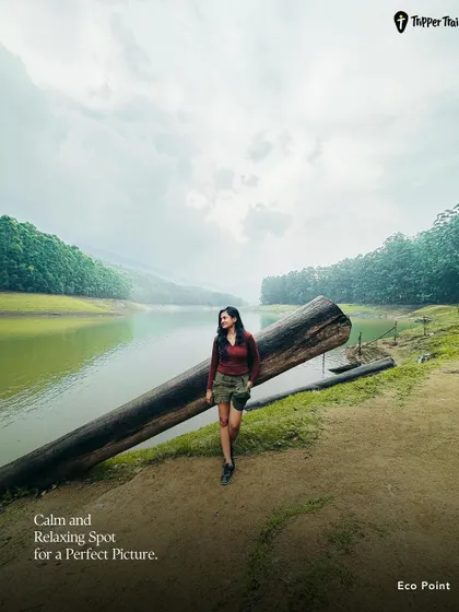 An eco-point in Munnar offers a calm and relaxing spot for a perfect picture. The serene lake and green hills provide a stunning backdrop for your travel photos.