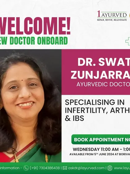 Our team's expertise extends to related health issues that can impact fertility. Dr. Swati Zunjarrao specializes in treating infertility alongside conditions like Arthritis and IBS, offering a truly holistic perspective on your health.