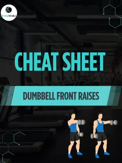 Cheat Sheet: Dumbbell Front Raises. This guide illustrates the correct way to perform front raises to build your front deltoids.