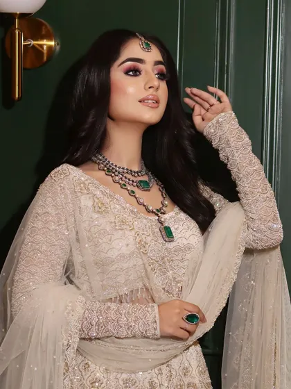 A final look at this gorgeous engagement glam, showcasing how the makeup looks from a different angle, emphasizing the sculpted cheekbones and jawline.