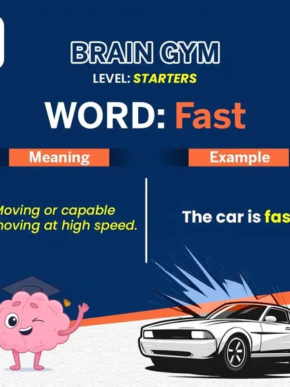 Let's learn the word 'Fast'. It means moving at a high speed. For example, "The car is fast." Using the right word for the situation is important in spoken English.