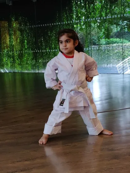 Meet one of our three-year-old beginners, already mastering a strong karate stance. Our classes are designed to be a perfect introduction to martial arts, welcoming total beginners and helping them feel capable from day one.