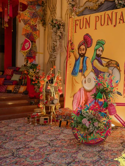 Get ready for a Fun Punjabi Night! 🎶 I brought the energy of Punjab to life with this vibrant setup, complete with a custom illustrated backdrop featuring dhol players and bhangra dancers. It’s all about creating an electrifying vibe that gets everyone on the dance floor.