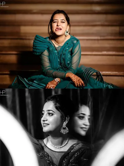A collage pairing a candid, emotional moment with a poised, reflective portrait. The use of a ring light for the reflection adds a creative, modern touch.