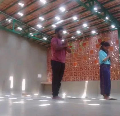 Beginning our practice with Samasthiti (Equal Standing), finding our center before we begin to flow. This space in the heart of Malleshwaram is a true urban oasis.
