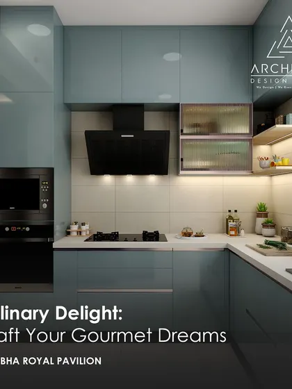 This kitchen design features a bold pastel blue color for the cabinets. The look is modern, vibrant, and perfectly complemented by the sleek black appliances.