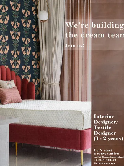 This ad from Dimensions VPA in Bangalore is for an Interior or Textile Designer with 1-2 years of experience, showing the specialized roles I feature.