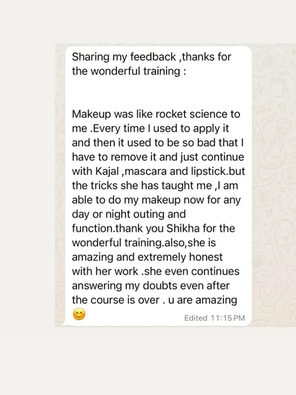 This student describes her makeup journey as going from "rocket science" to being able to confidently do her makeup for any day or night function.