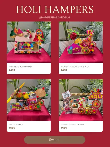 A collage of our budget-friendly Holi hampers, with prices clearly marked. We want to make it easy for you to find the perfect gift that fits your budget.