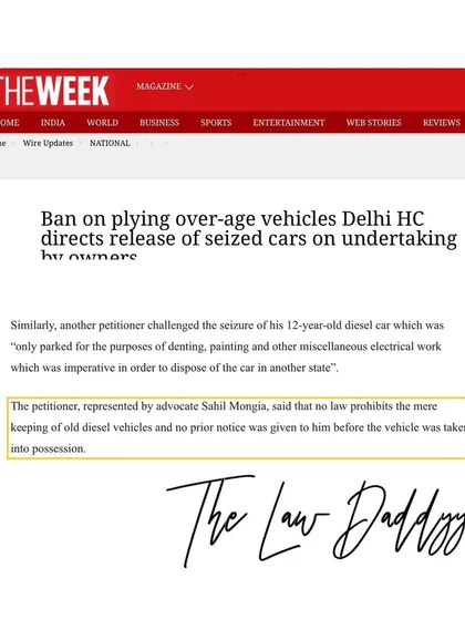 The Week's coverage of the vehicle seizure case, where I represented a petitioner whose 12-year-old diesel car was taken while parked for repairs. The court's decision affirmed the rights of vehicle owners.