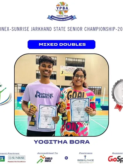 Yogitha Bora securing a Silver medal in Mixed Doubles at the Jharkhand State Senior Championship 2024.