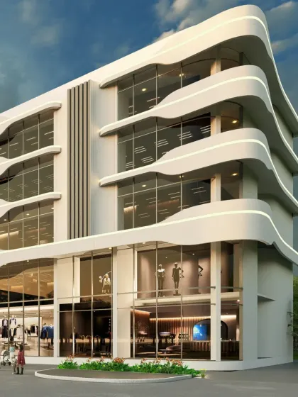 This medical office building in Nagpur was designed with fluid, organic shapes to create a serene and dynamic environment. The soft lines of the facade are intended to reduce the institutional feel and provide a more calming experience for patients.