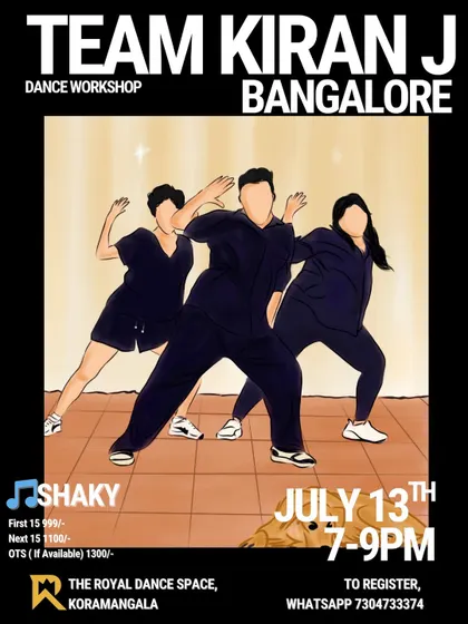 Workshop poster for Team Kiran J, known for their high-energy freestyle and commercial routines.