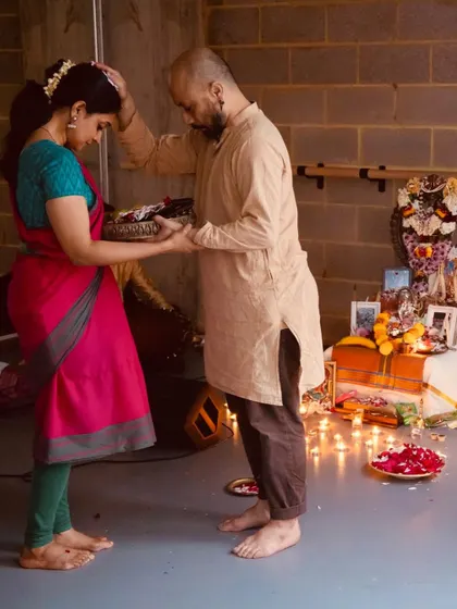 A moment of receiving blessings from my teacher, Mavin Khoo. The Guru-Shishya Parampara, the lineage of teacher and student, is the foundation of my practice. This tradition of learning and mentorship is what I strive to pass on to my own students.