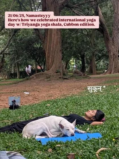 Sometimes the best moments are the unplanned ones. Here's a moment of pure 'sukun' (peace) during Savasana at our International Yoga Day session, with a furry friend joining in for the final rest.