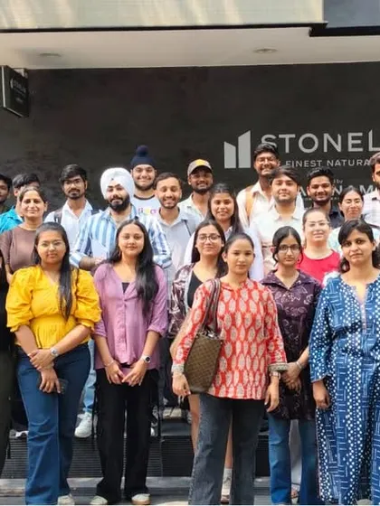 A proud group of our interior design students and faculty outside the STONELAM showroom after a successful and informative visit.