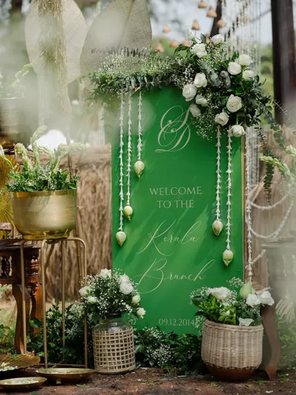 A glimpse of the beautiful decor from a Kerala-themed brunch. Capturing the ambiance and design is key to remembering the feel of your event.